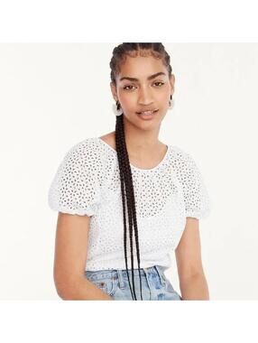 J.Crew - Re-Imagined Eyelet Puff Sleeve Blouse - Black - Size 2